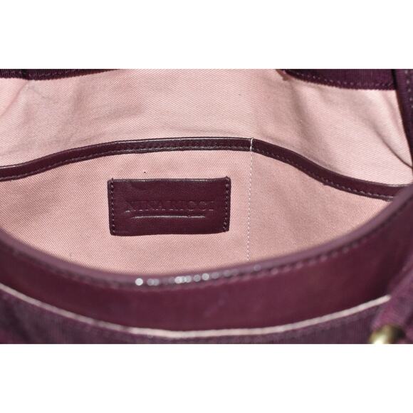 Auth NINA RICCI Drk Raspberry Python Texture Leather Fold Over Liane Satchel Bag - Picture 9 of 12